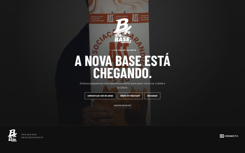 Página inicial do site da Base Streetwear