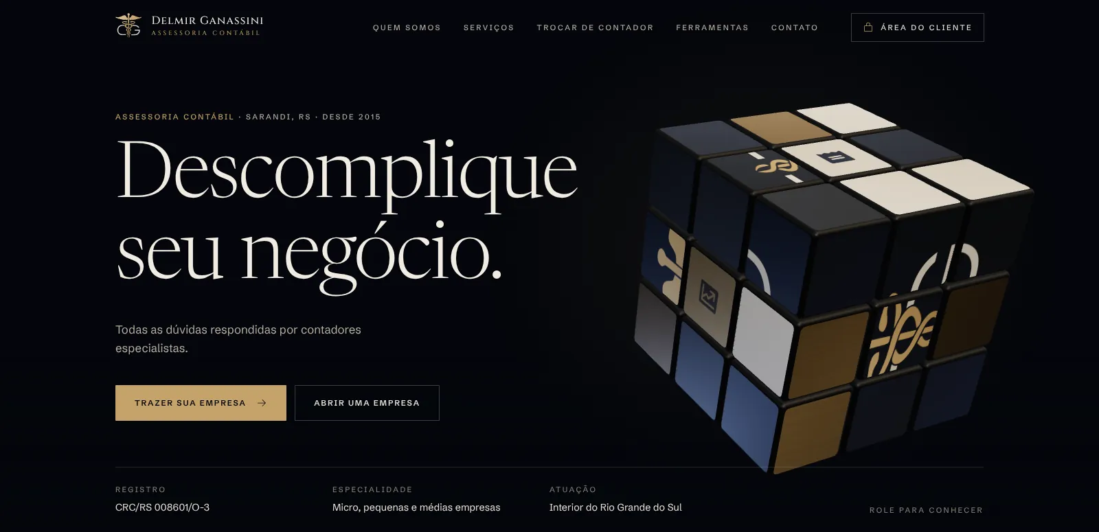 Página inicial do site da Delmir Ganassini