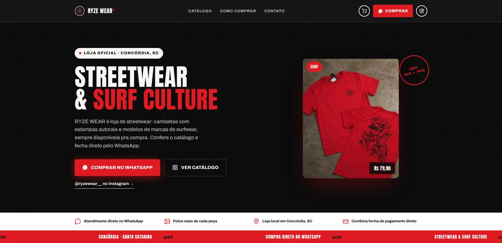 Página inicial do site da RYZE WEAR