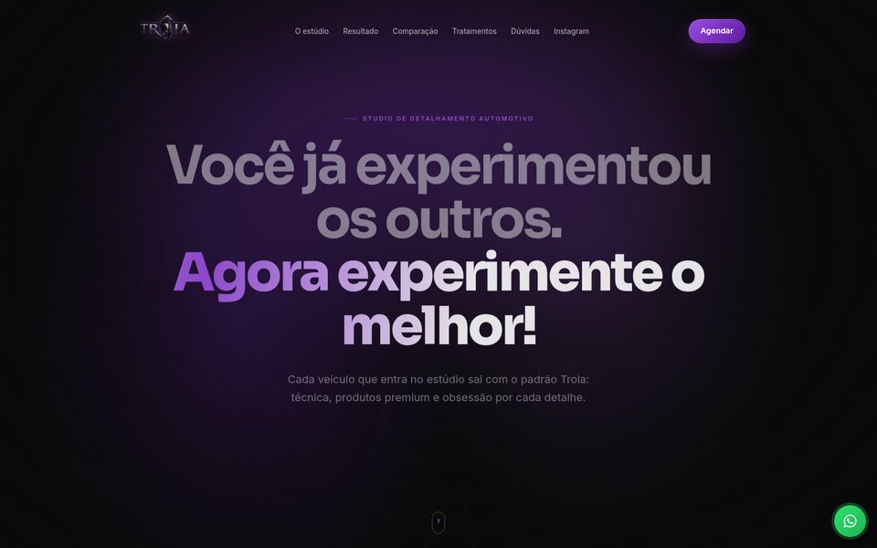 Página inicial do site da Troia Studio
